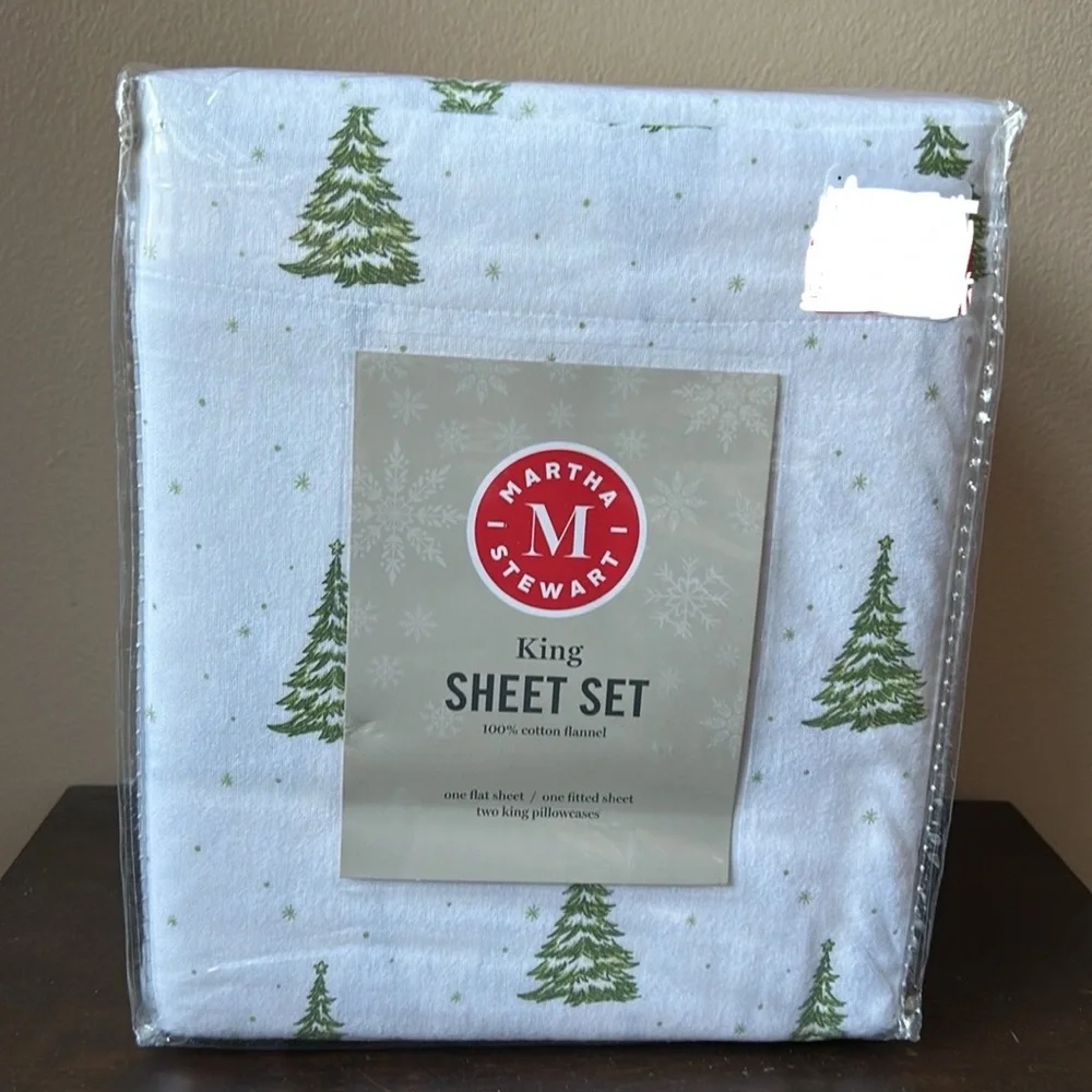 Martha Stewart King Sheet set Christmas Evergreen Trees New Cotton Flannel